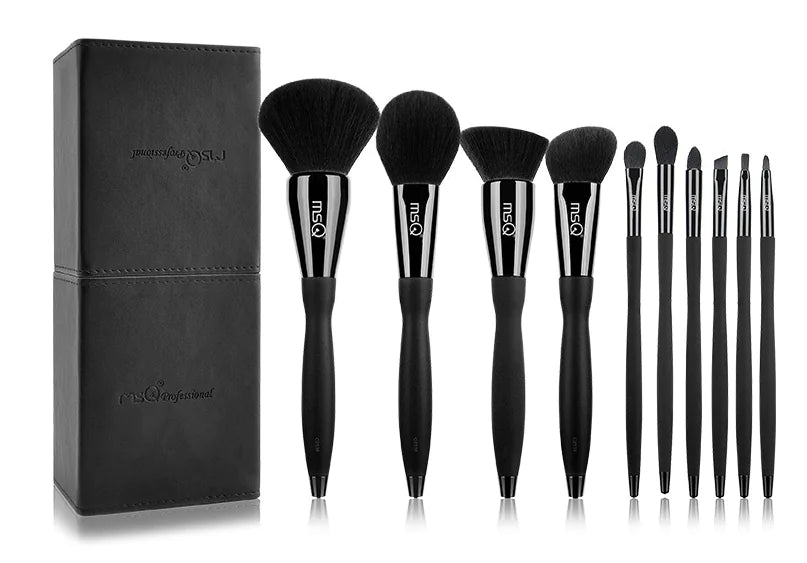 MSQ 10-Piece Black Makeup Brush Set with Magnetic Case