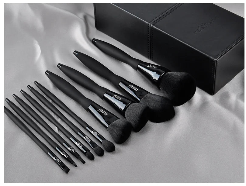 MSQ 10-Piece Black Makeup Brush Set with Magnetic Case